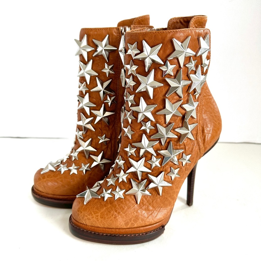 Brown Star-Studded Ankle Boots